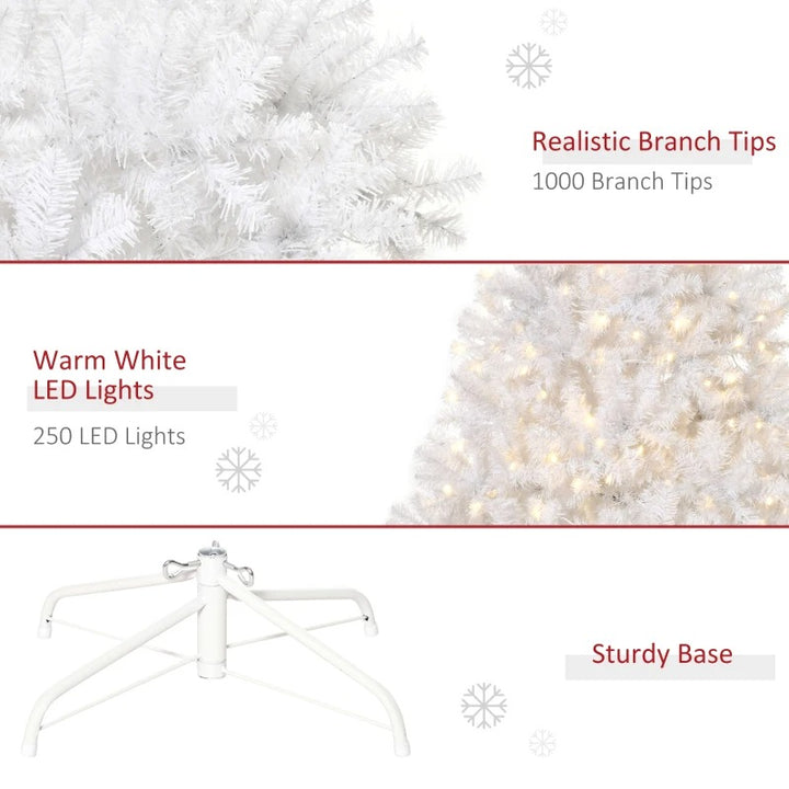 6ft 1000-Tip Pre-lit Classic Artificial Christmas Holiday Xmas Tree w 250 LED Lights, White