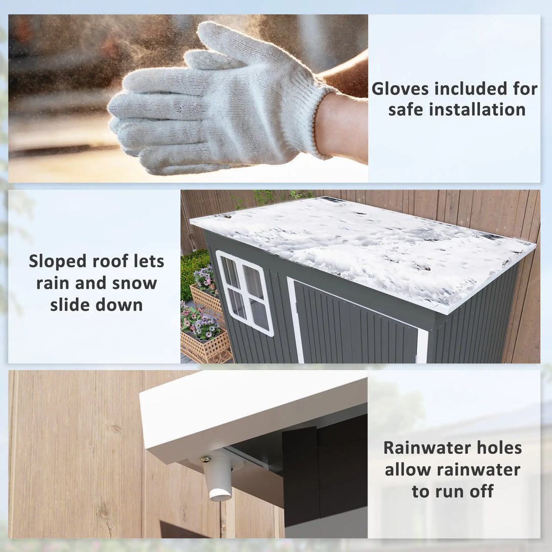 8.5' x 6' Galv Steel Metal Outdoor Storage Shed Garden Organizer w Swing Doors, Window - Dark Grey