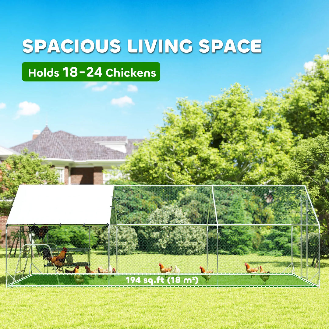19.7' x 9.8' x 6.4' Galv Steel Chicken Run Outdoor Coop Cage Fence Shelter w Nest Box, Roosting Bar