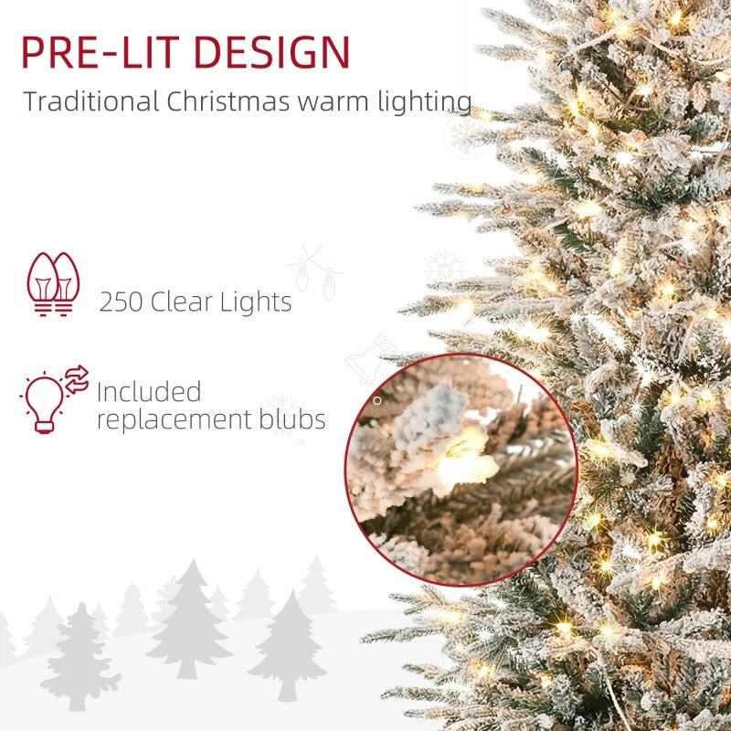 6ft 636-Tip Pre-lit Frosted Realistic Artificial Christmas Holiday Tree, 250 LED, Snow Green