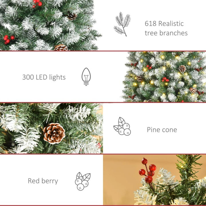 NEW 6ft 618-Tip Pre-lit Snow Tipped Artificial Pencil Christmas Holiday Tree w 300 LED Lights Green