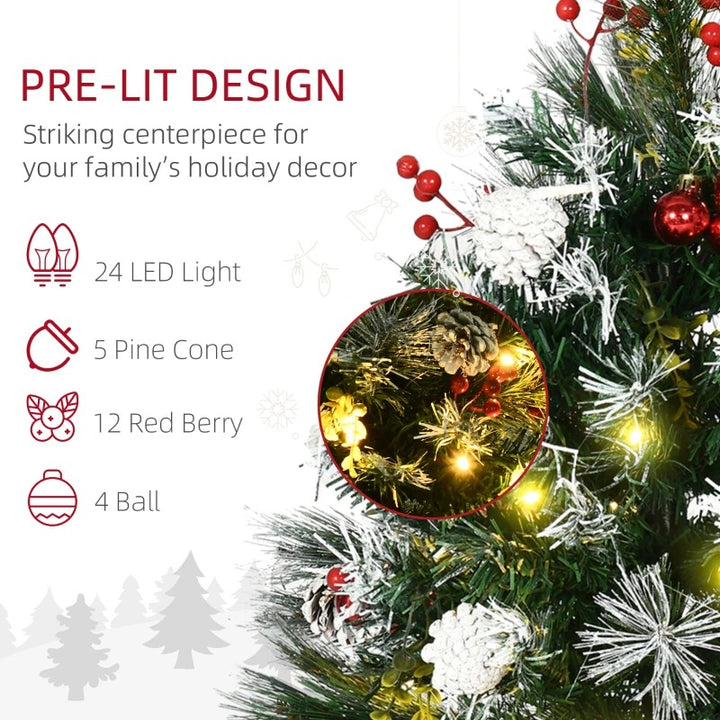 2pc 2ft Pre-lit Artificial Christmas Holiday Mini Outdoor Tree w Snow, Pinecones, Berries - Green