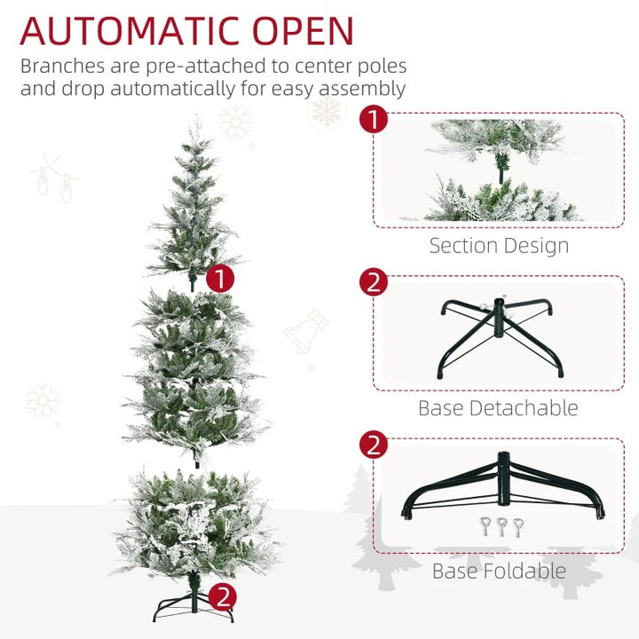 7.5ft 880-Tip Unlit Frosted Realistic Christmas Holiday Xmas Tree, Cypress Branches, Snow Green