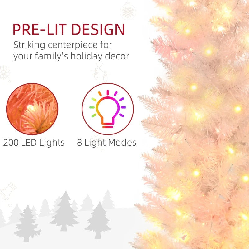 6ft Pre-lit Ultra Slim Pencil Christmas Holiday Tree w 200 Multicolour Lights, Iridescent White