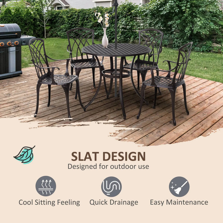 5pc Modern Cast Aluminum Round Bistro Table & Chair Outdoor Dining Set for Garden Patio, Dark Brown