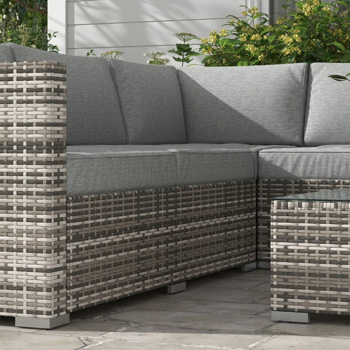 4pc L-Shape PE Rattan Wicker Corner Sectional Patio Furniture Set w/ Cushions, Grey, Linen Look