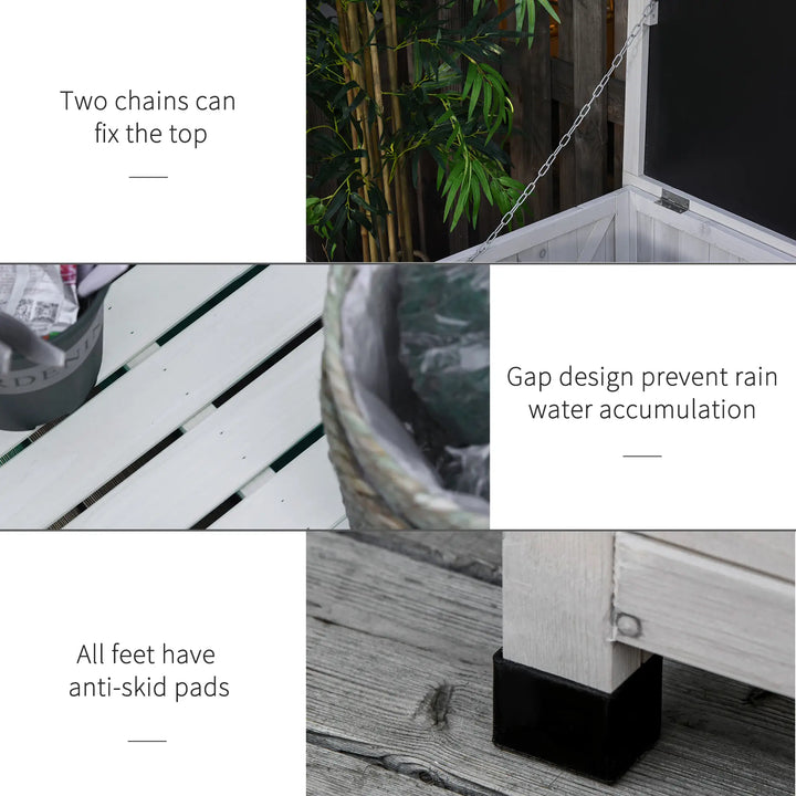 50" 75 Gal Fir Wood Deck Box Storage Bin Container for Cushions Tools Outdoor Patio, White Stain