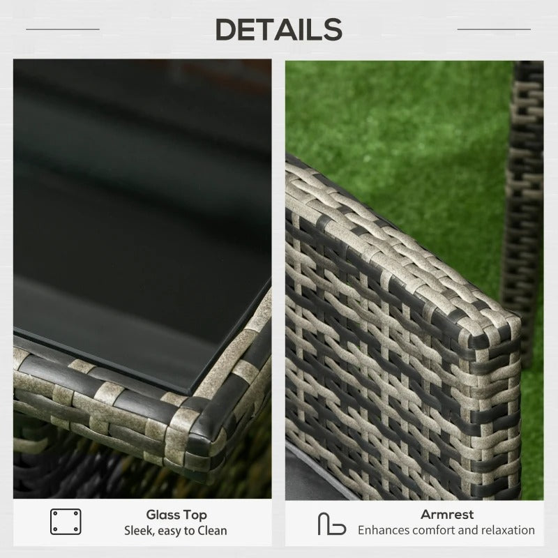 6pc PE Rattan Wicker Outdoor Dining Table Patio Sofa Furniture Set w/ Cushions, Ottomans, Grey