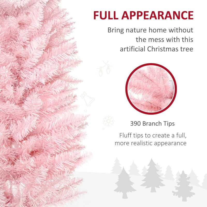 NEW 6ft 390-Tip Unlit Slim Pencil Artificial Christmas Holiday Xmas Tree Decor w Base, Lt Pink
