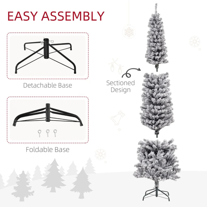 NEW 7.5ft 738-Tip Unlit Snow Flocked Slim Artificial Pencil Christmas Holiday Fake Xmas Tree, Black