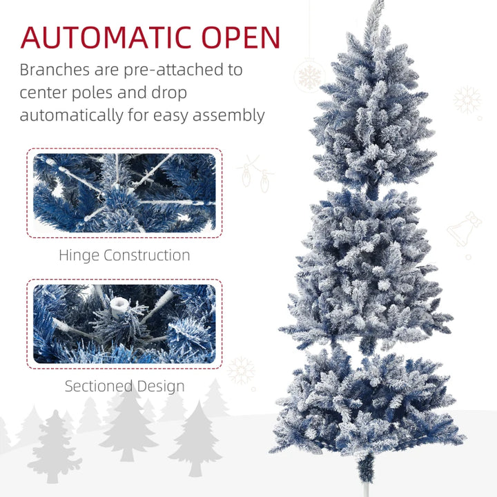 7ft Full 1102-Tip Unlit Snow Flocked Classic Artificial Christmas Holiday Tree Xmas Decor, Blue