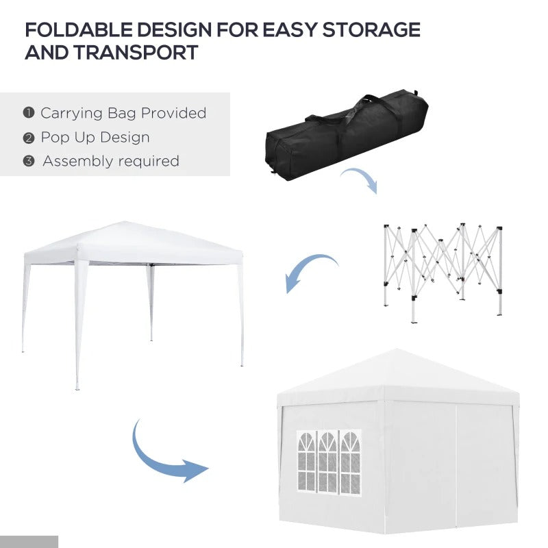 10’ x 10’ Pop-Up Portable Event Party Wedding Tent Gazebo Canopy, Carrying Bag, 4 Walls - White