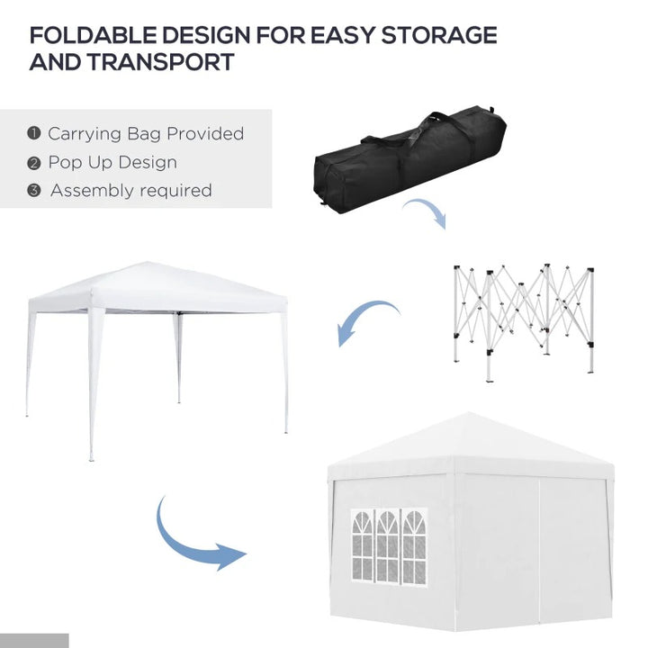 10’ x 10’ Pop-Up Portable Event Party Wedding Tent Gazebo Canopy, Carrying Bag, 4 Walls - White