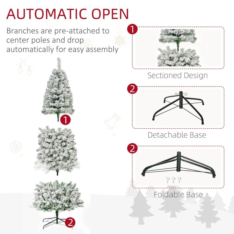 9ft 988-Tip Pre-lit Snow Flocked Slim Pencil Artificial Christmas Holiday Tree 550 Lights Green