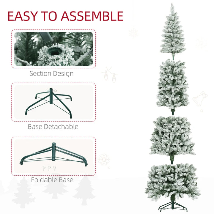 9ft Tall 1277-Tip Unlit Snow Flocked Slim Artificial Pencil Christmas Holiday Xmas Tree, Green