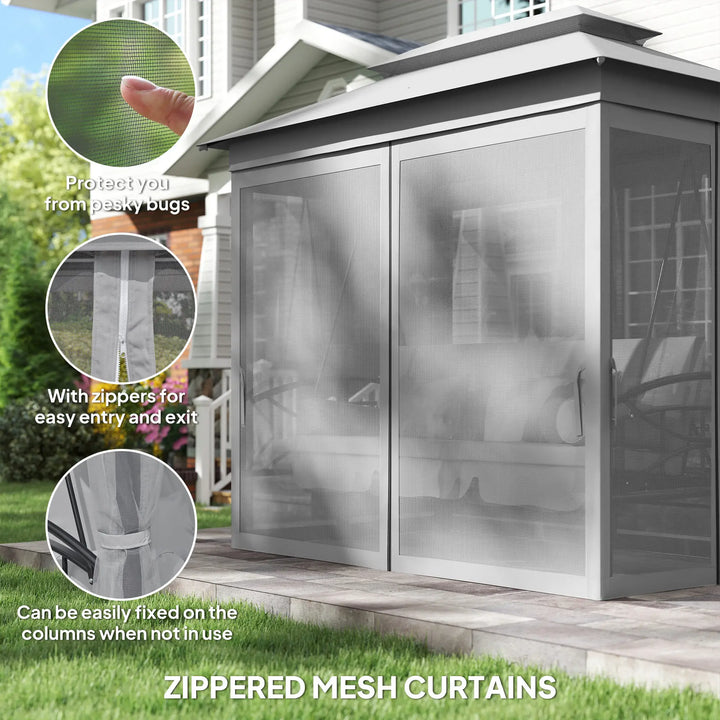 Deluxe 3-Seat Swing / Daybed w Gazebo Canopy Mesh Curtains, Cushions for Patio Garden Outdoor, Grey