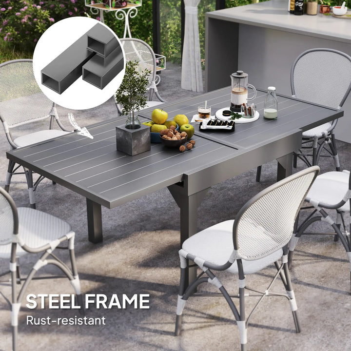 35-71" Extendable Space-Saving Aluminum-Steel Outdoor Dining Patio Table for 4-6, Garden Deck, Grey