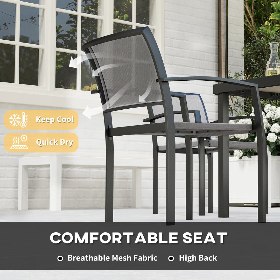 9pc 8-Seat Steel Outdoor Dining Set w Composite Tabletop, 8 Stackable Chairs for Garden Patio, Grey