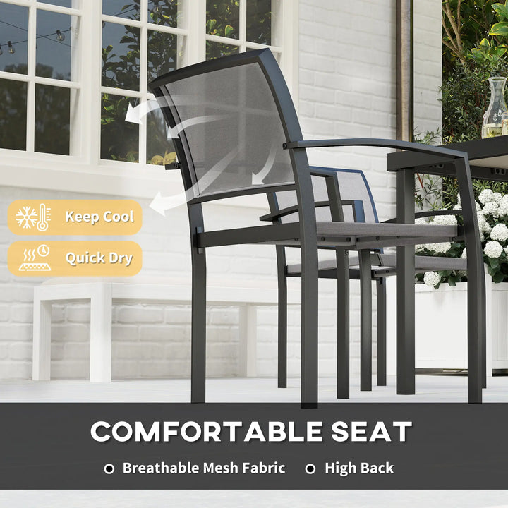 9pc 8-Seat Steel Outdoor Dining Set w Composite Tabletop, 8 Stackable Chairs for Garden Patio, Grey