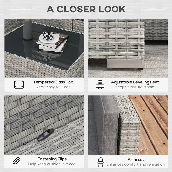 7pc 6-Seat Rattan Wicker Sectional Conversation Sofa Set w Cushions Outdoor Patio, Mixed Lt Grey