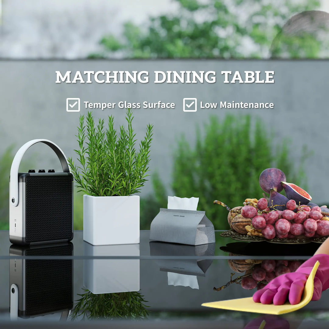 9pc 8 Seat Compact PE Rattan Wicker Dining Table Set w Ottomans, Cushions for Outdoor Patio - Grey