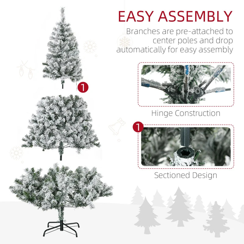 6ft 638-Tip Prelit Snow Flocked Artificial Christmas Holiday Tree w 220 Lights, Green
