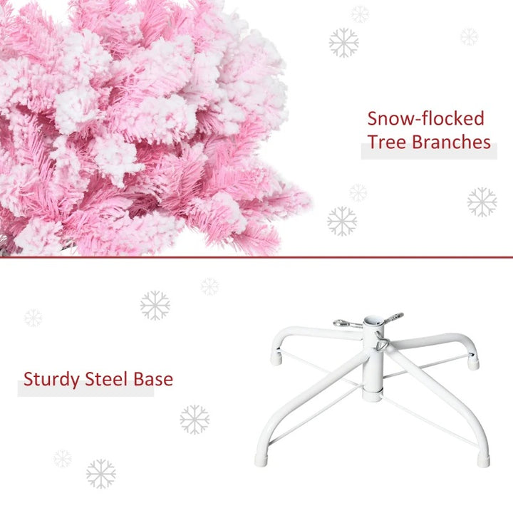 6ft 520-Tip Slim Snow Flocked Unlit Artificial Pencil Christmas Holiday Tree, Base Xmas, Pink