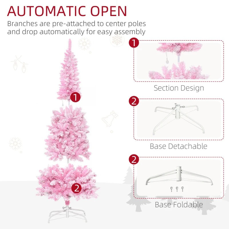 6ft 500-Tip Pre-lit Lush Slim Artificial Pencil Christmas Holiday Tree w 250 LED Lights, Pink