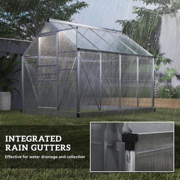 8' x 6' x 6.6' Walk-in Aluminum PC Hard Sided Greenhouse w Foundation for Outdoor Plants Gardening