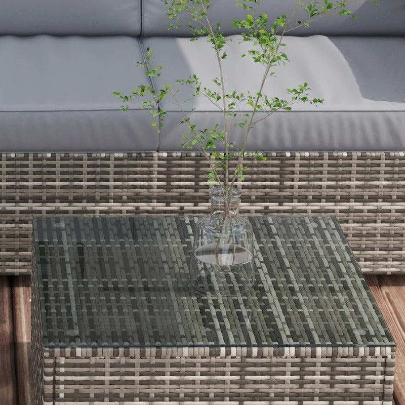 4pc L-Shape PE Rattan Wicker Corner Sectional Patio Furniture Set w/ Cushions for Garden - Grey