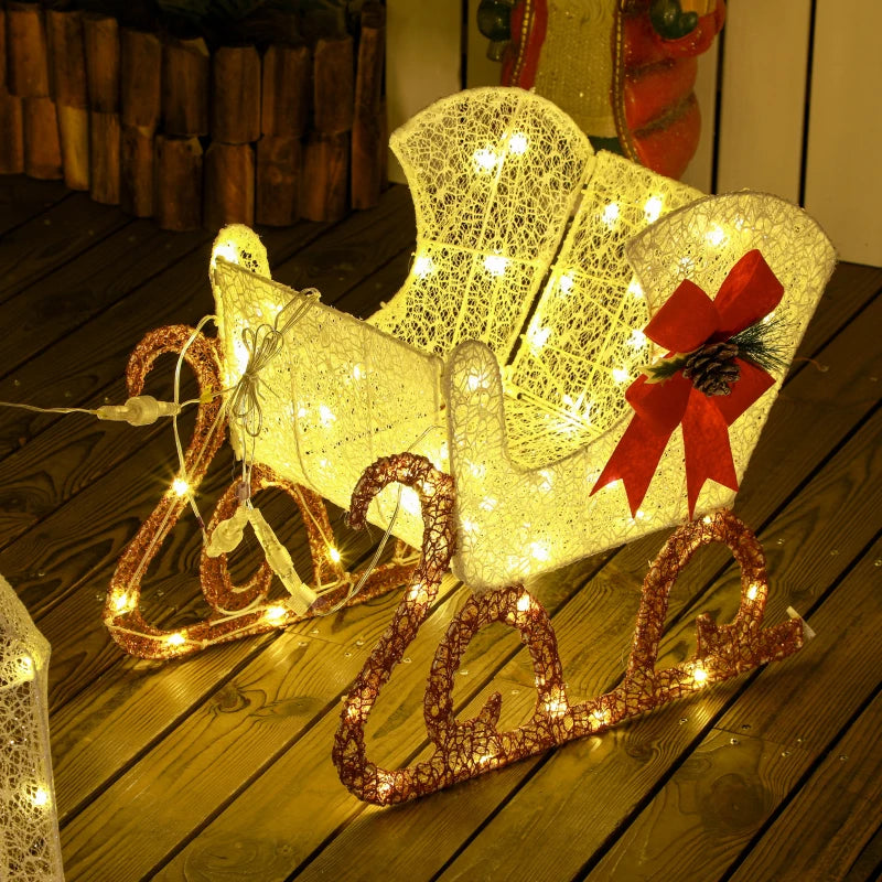 NEW Outdoor LED Lawn Decoration w 170 Lights for Christmas Holiday Winter, White, Reindeer & Sleigh