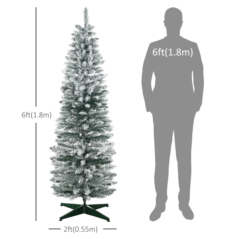 NEW 6ft 390-Tip Unlit Snow Flocked Slim Pencil Artificial Christmas Holiday Fake Xmas Tree, Green