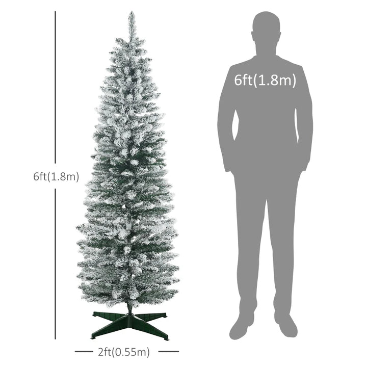 NEW 6ft 390-Tip Unlit Snow Flocked Slim Pencil Artificial Christmas Holiday Fake Xmas Tree, Green
