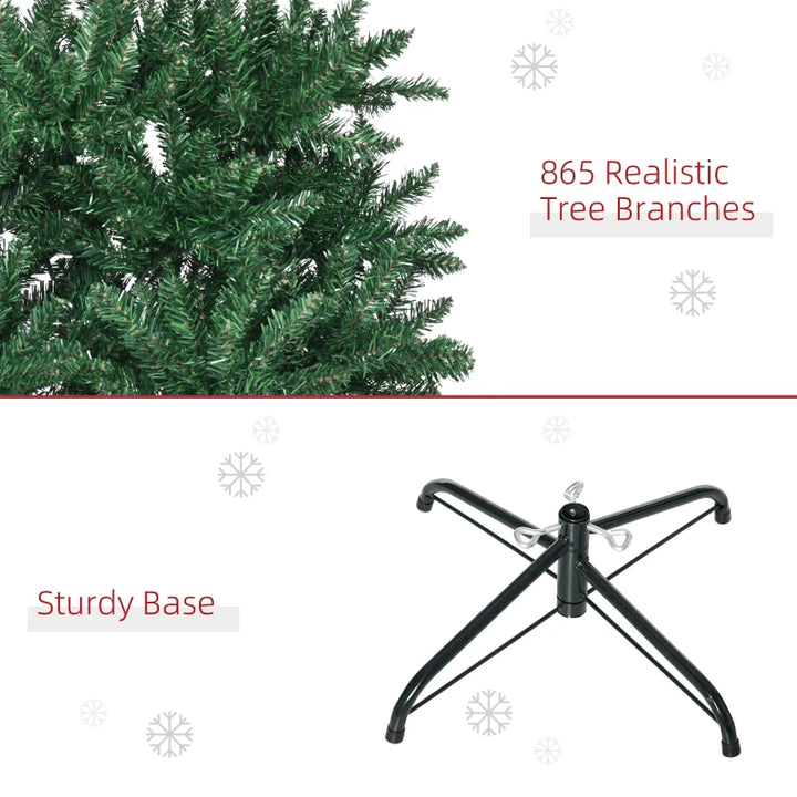 NEW 7ft 865-Tip Unlit Slim Artificial Traditional Christmas Holiday Xmas Tree Decor w Base, Green