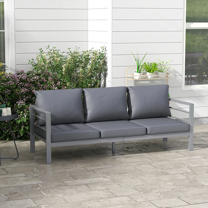 3-Seat Aluminum Conversation Sofa Couch w Armrests Cushions for Deck Balcony Outdoor Patio, Lt Grey