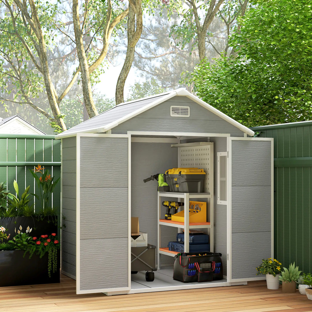 6' x 5' Resin PP Plastic Aluminum Outdoor Tool Storage Garden Shed w 2 Swing Doors, 1 Window, Grey