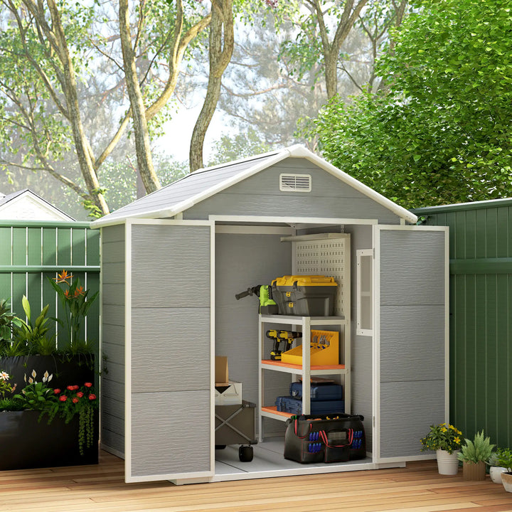 6' x 5' Resin PP Plastic Aluminum Outdoor Tool Storage Garden Shed w 2 Swing Doors, 1 Window, Grey
