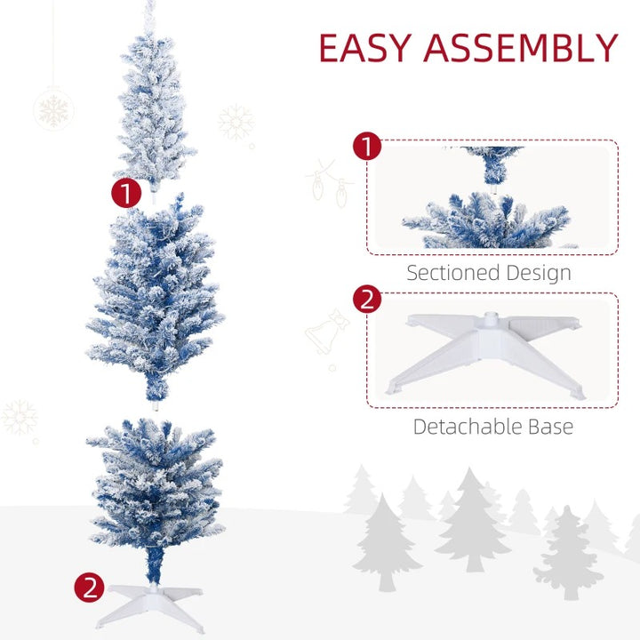 6ft 360-Tip Pre-lit Snow Flocked Artificial Pencil Christmas Holiday Tree, 200 LED Lights, Blue