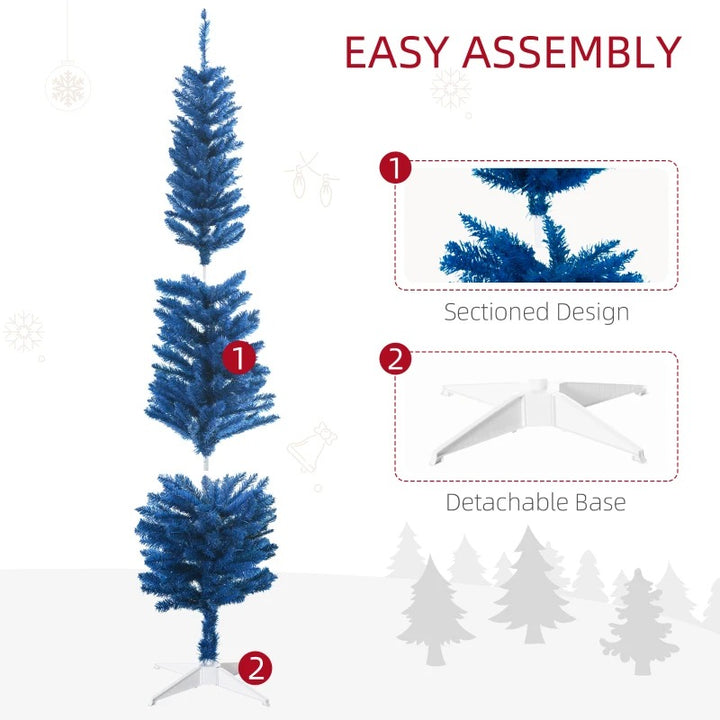 6ft 360-Tip Slim Pencil Unlit Artificial Christmas Holiday Tree w Base, Xmas Decor, Deep Blue