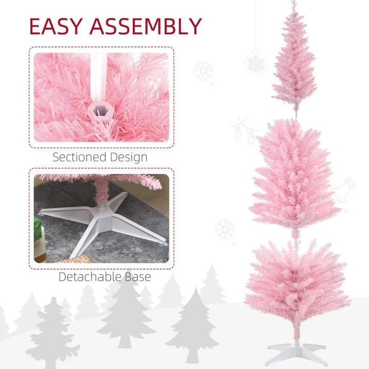 6ft 390-Tip Pre-lit Slim Artificial Pencil Christmas Holiday Tree w 200 LED Lights, Base, Pink
