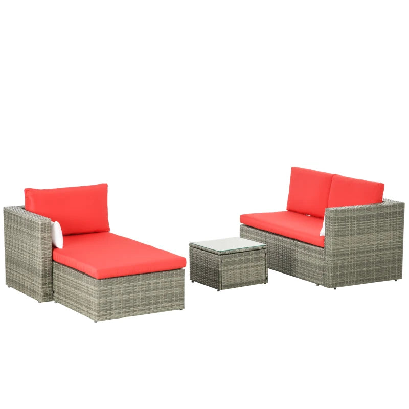 3pc Compact PE Rattan Wicker Conversation Sofa Set w Cushions for Outdoor Patio - Grey, Red