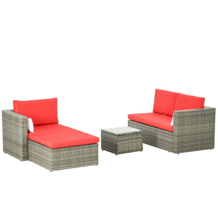 3pc Compact PE Rattan Wicker Conversation Sofa Set w Cushions for Outdoor Patio - Grey, Red