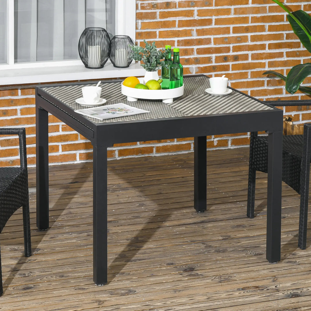 35-71" Extendable Space-Saving Outdoor Dining Patio Table w Rattan Top for 4-8, Grey, Brown, Black