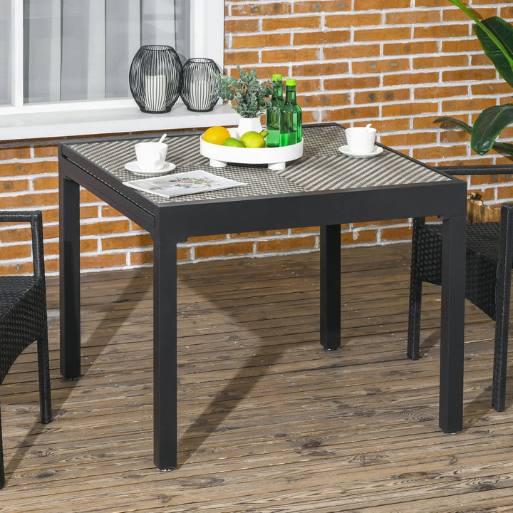 35-71" Extendable Space-Saving Outdoor Dining Patio Table w Rattan Top for 4-8, Grey, Brown, Black
