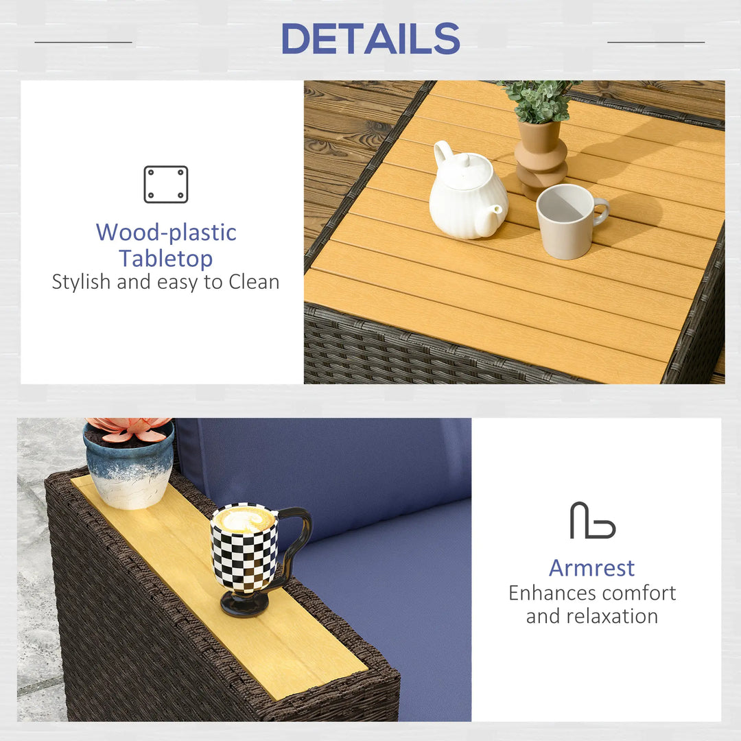 6pc 5-Seat Premium L-Shape PE Rattan Wicker Sectional Conversation Set Outdoor Patio, Brown, Blue