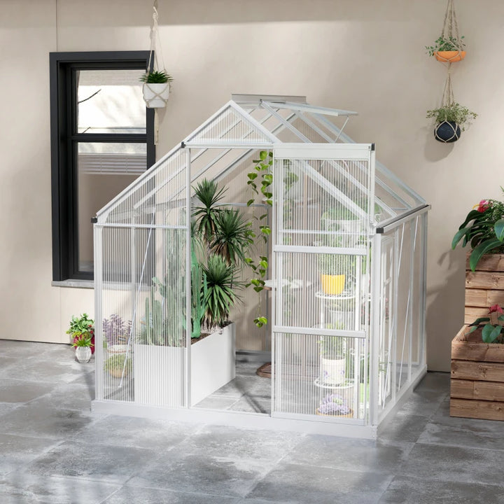6' x 6' Walk-in Aluminum Polycarbonate Greenhouse for Outdoor Backyard Garden, Grey