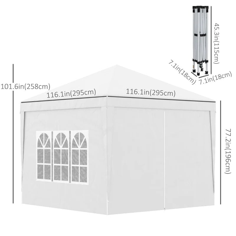 10’ x 10’ Pop-Up Portable Event Party Wedding Tent Gazebo Canopy, Carrying Bag, 4 Walls - White