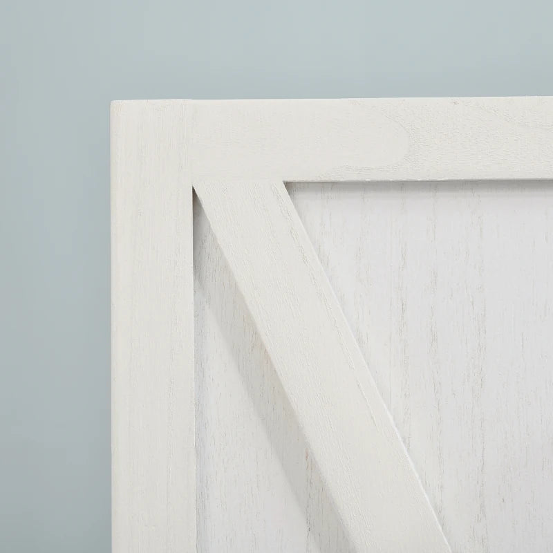 4-Panel Farmhouse Wooden Room Divider Privacy Screen Partition w Barndoor Design, Rustic White