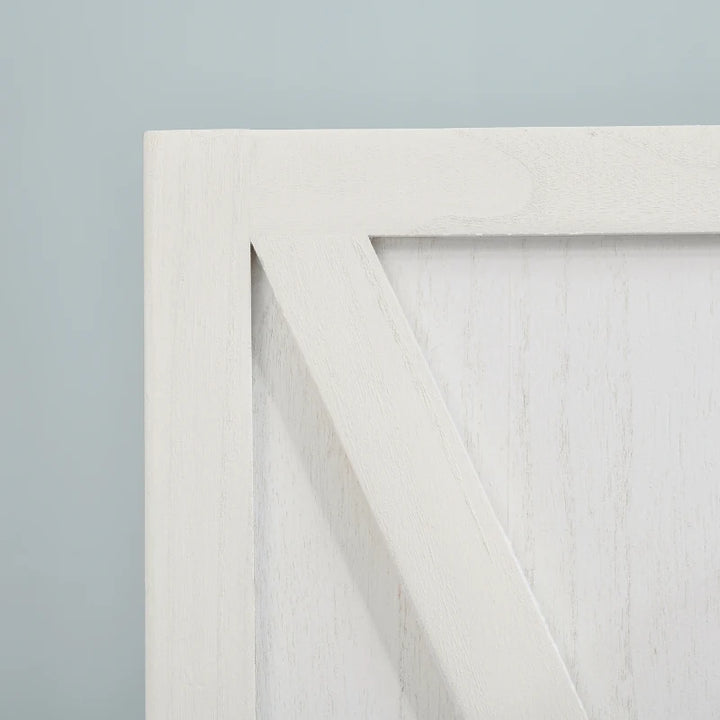 4-Panel Farmhouse Wooden Room Divider Privacy Screen Partition w Barndoor Design, Rustic White