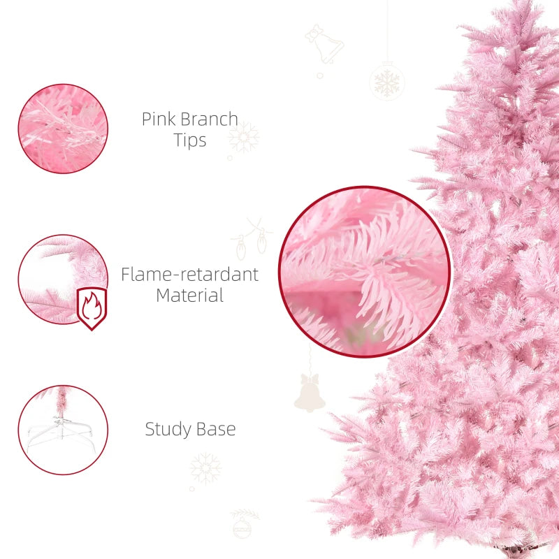 5ft 576-Tip Lush Unlit Classic Shape Artificial Christmas Holiday Tree, Base, Xmas Decor, Pink